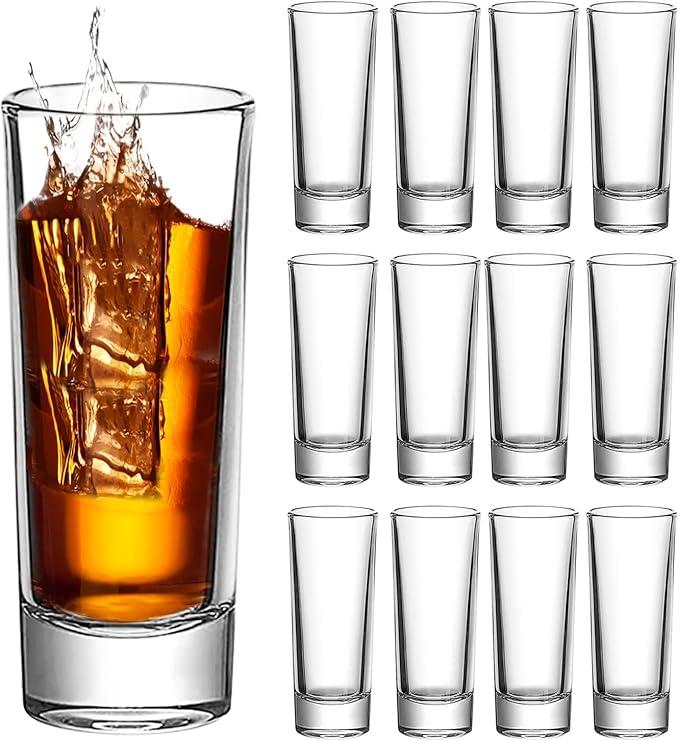 Ruckae 12 Pack 2 OZ Shot Glasses Set Clear Shot Glasses Bulk with Heavy Base Bar Cylinder Glass Shot Cups for Vodka Tequila Whiskey Liquor Cocktail (Cylinder Shaped)