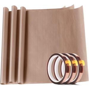 3 Pack PTFE Teflon Sheet 16 x 20" and 3 Rolls 10mm X 33m Heat Resistant Sublimation Tape for Heat Press Transfer Non Stick Paper Reusable Heat Resistant Craft Mat, Protects Iron, for Heat Press Machines