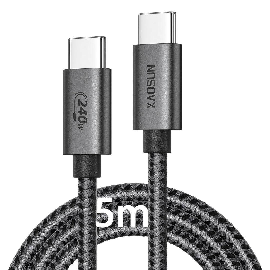 XAOSUN USB C to USB C Cable 16 FT 240W, 5M USB C Charger Cable PD3.1 48V 5A, Braided Fast Charging Type C Cable for iPhone17 16 15, MacBook Air/Pro, iPad Pro, Samsung, Steam Deck, Switch, Laptop