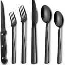 EWFEN 24-Piece Black Silverware Set with Steak Knives, Black Flatware Set for 4, Food-Grade Stainless Steel Tableware Cutlery Set, Mirror Finished Utensil Sets for Home Restaurant, Square Edge