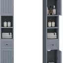 ChooChoo Narrow Bathroom Storage Cabinet with Adjustable Shelves and Drawer, 7.87"D x 7.87"W x 70.87"H