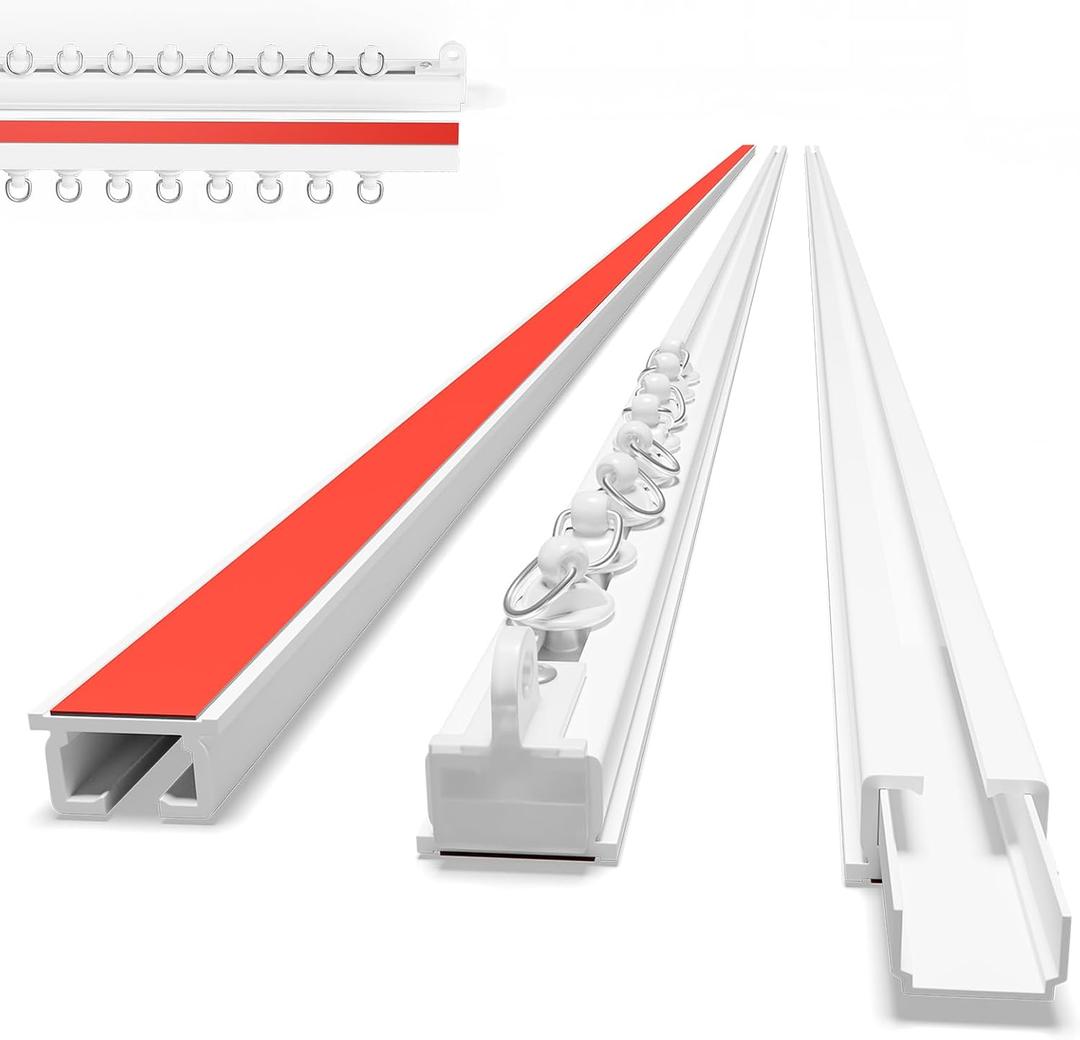 Self Adhesive Ceiling Curtain Track Ceiling Mount, Ceiling Track for Curtains, Ceiling Mount Curtain Rod, for Smooth Ceiling or Wall- No Screws Adhesive Door Curtain Rod (5.45FT/ 1.66M) (White)