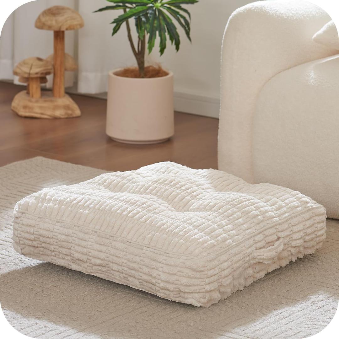 Floor Pillow Cushion for Adults, Meditation Cushion Pillow, Large Square Floor Sitting, for Tatami Living Room or Yoga, 22x22 Inch (4" Thick(Pack of 2), Beige)