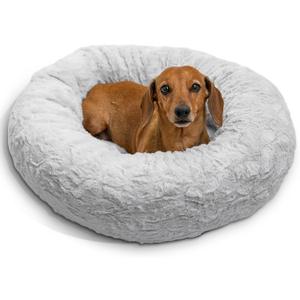 Best Friends by Sheri Original Calming Donut Dog and Cat Bed, Lux Faux Fur, Gray, Small (23in x 23in) - Helps Provide Anxiety Relief for Pets