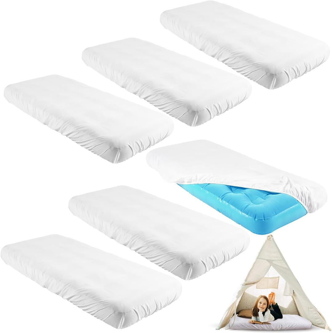 Breling Kids Air Mattress Fitted Sheets Compatible with Intex Cozy Kidz (Sheet Only) Toddler Inflatable Mattress Sheets for Kids Sleepover Party Travel Camping Airbed(White,6 Pcs)