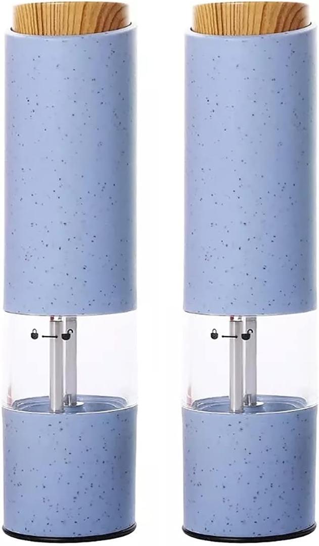 Battery Powered Electric Pepper Grinder and Salt Mill with One Handed Operation Adjustable Coarseness Gravity Automatic Pepper Mill Grinder(2 Pack),Blue