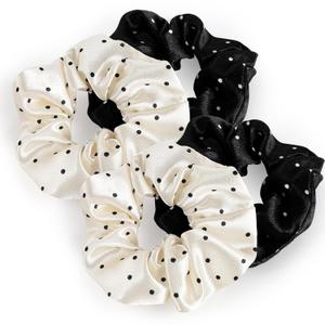 YANA Statin Scrunchie Hair Ties for All Hair Types, Pack of 4 (Polka Dots, Black and White)