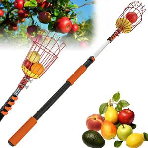 26FT Telescoping Fruit Picker Pole with Basket for Tall Trees