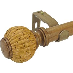 Wood Curtain Rods for Windows 68-140 Inch, 1 Inch Heavy Duty Boho Decorative Curtain Rod with Bamboo/Rattan Ball Finials, Adjustable Single Rod Telescoping Window Drapery Rods for Farmhouse