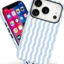 Magnetic for iPhone 17 Pro Max Case Cute Wavy Stripes Phone Case, Shockproof Slim TPU and Hard PC Protective Phone Cover Compatible with MagSafe Designed for Women Girls, Blue
