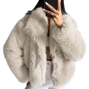 COZYPOIN Womens Faux Fur Jacket Fluffy Fur Coat Cropped Long Sleeve Lapel Button Down Fuzzy Winter Outerwear