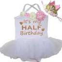 Kirei Sui Baby Flower Half Birthday Tulle Tutu Bodysuit & 1/2 Crown Headband M