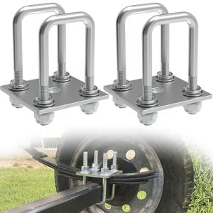 Square U-Bolt Kit for Boat Trailer Mounting Axle Leaf Springs Zinc(4 U-Bolt + 2 Plate), Heavy Duty Square U-Bolts with Nuts and Frame Plate for Trailer Automobiles Trailer, 2" W x 5" L