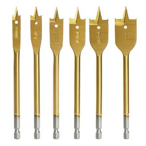COMOWARE Spade Drill Bit Set- Paddle Flat Bits, Hole Cutter, Titanium Coating, Carbon Steel, Woodworking, 6-Pieces, 3/8"-1"