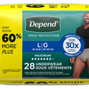 Depend Fresh Protection Adult Diapers, Incontinence Underwear for Men, Disposable, Maximum, Large, Grey, 28 Count