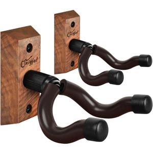 SNIGJAT 2 Pack Hardwood V-Shaped Guitar Holder Wall Mount - Hangs Acoustic, Electric & Bass Guitars (Black Walnut)