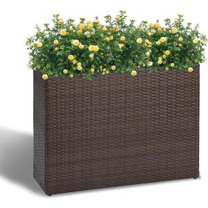 LEWIS&WAYNE Large Rectangular Block Planter Box Handmade Wicker Tall Planters for Outdoor Plants with Removable Liners Modern Planter for Indoor Outdoor Patio Deck - Brown, 38''x11''x30''