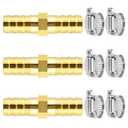BlingKingdom 3pcs 3/8"(10mm) Hose Repair Kit Hose Connector Barb Splicer Mender Hose Brass Barb Fitting Watertight Straight Hose Barb Connector with 6pcs Stainless Steel Pipe Clamp for Water/Fuel/Air