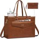 LOVEVOOK Laptop Bag for Women, 15.6'' Laptop Tote Purse 2-in-1 Professional Work Bag Business Briefcase with Clutch Purse, Waterproof Vintage Leather Computer Handbag for Teacher Office Travel