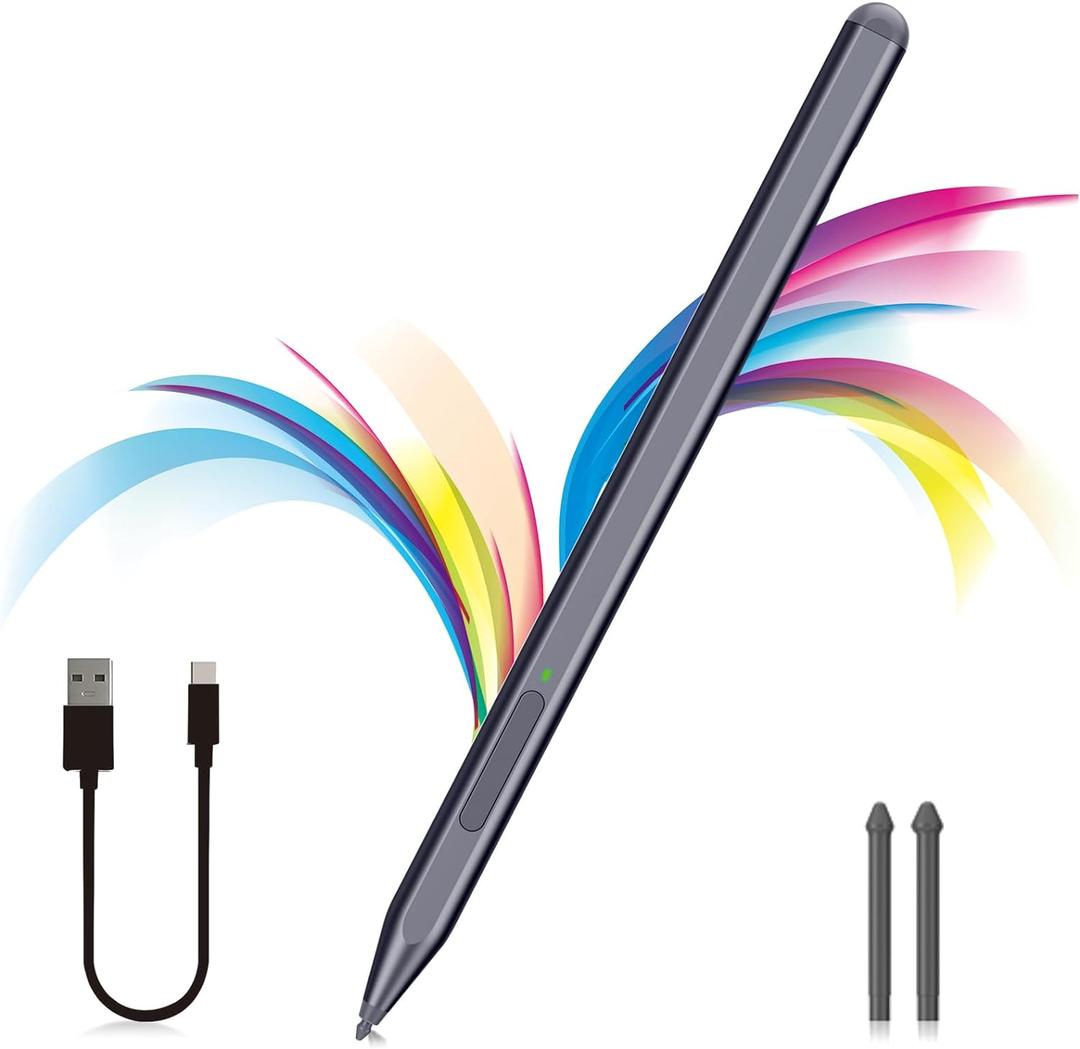 Stylus Pen for Microsoft Surface Pro11/10/9/8/X/7+/6/5/4/3, Surface Go 4/3/2/1, Surface Laptop1-6/Studio/Book 3/2/1 with Eraser Side Button,Palm Rejection,Tilt Function,1024 Pressure (Grey)