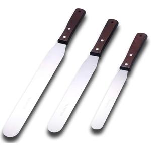 Straight Icing Spatula Stainless Steel Baking Set of 6", 8" & 10" Wooden Handle Cake Decorating Frosting Spatulas