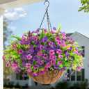 Artificial Flowers Hanging Baskets, Multicolor 12 Bundles Faux Flower with Ferns Outdoor Hanging Basket Spring Summer Decoration, Fake Flowers Plants for Porch Patio Balcony Home Yard Decor