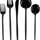Blue Sky Novelty Black Plastic Soup Spoons, 384 Count Bulk Disposable Cutlery for Weddings, Parties, Catering & Events