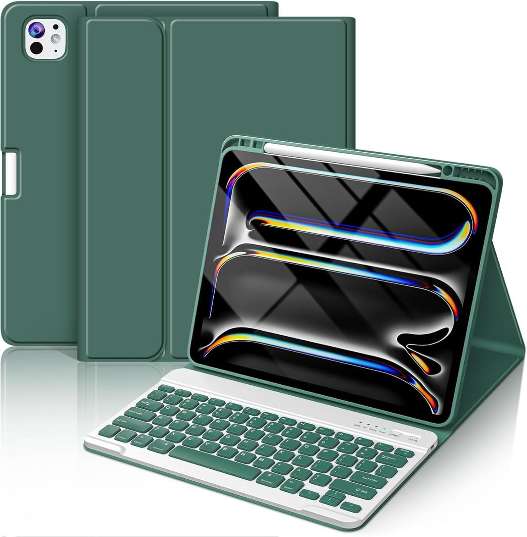 FUWANG Keyboard Case for iPad Pro 13 inch (M5/M4) 2025/2024, Magnetic Detachable Colorful Keys for iPad Pro 13 inch Case with Keyboard, Folio Case for iPad pro 13'' M5/M4 with Pencil Holder - Green