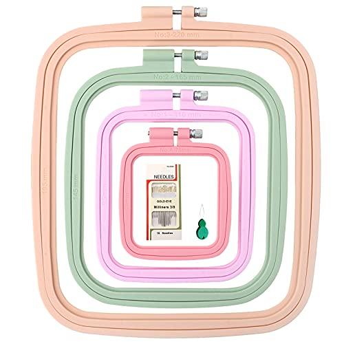 ZOCONE 4 Pcs 4 Size Square Embroidery Hoops, ABS Plastic Embroidery Hoops Cross Stitch Hoops Embroidery Frames for Sewing, Needlework, Embroidery Projects (Size-3", 4.3", 6.5", 8.7")
