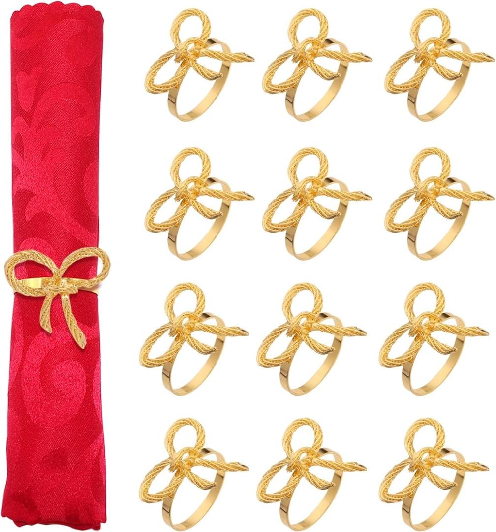 Gold Bow Napkin Rings Set of 12 Butterfly Bowknot Napkin Rings Holder Gold Bow Tie Serviette Buckles Wedding Napkins Ring for Baby Shower Birthday Party Table Setting Christmas Decor