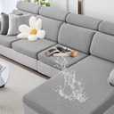 Couch Cushion Covers Waterproof, Couch Covers for 3 Cushion Couch Sofa Pet Friendly, Stretch Sectional Couch Covers Non Slip, Washable, Sofa Slipcovers with Elastic Bottom (3 Seater + 1 Chaise) (Light Grey)