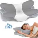 Cervical Pillow for Neck Pain Relief, Ergonomic Neck Pillow for Sleeping, Contour Pillow for Neck Support, Memory Foam Pillows for Reading & Bed Rest Pillows for Sleepers (Grey & White)