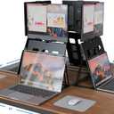 HNL Portable Monitor Stand, iPad & Tablet Holder, clamp Retention, Foldable, mountable Small Desk, Supports 7.75 inch to 10.75 inch Screen Width, Travel with Laptop, Black