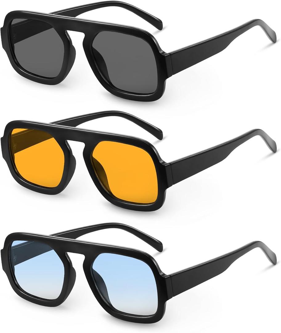 YDAOWKN Retro Square Aviator Sunglasses for Women Men Trendy Flat Top Sun Glasses UV Protection Vintage Shades