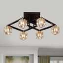 Semi Flush Mount Ceiling Light,Modern Black Crystal Chandelier Geometric 6 Lights Light Fixture for Dining Room Living Room Bedroom Kitchen Island Office