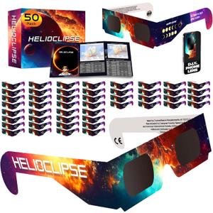 Helioclipse 50 Pack Solar Eclipse Glasses 2024 - Trusted for Direct Solar Eclipse Viewing - Iso 12312-2 & Ce Certified