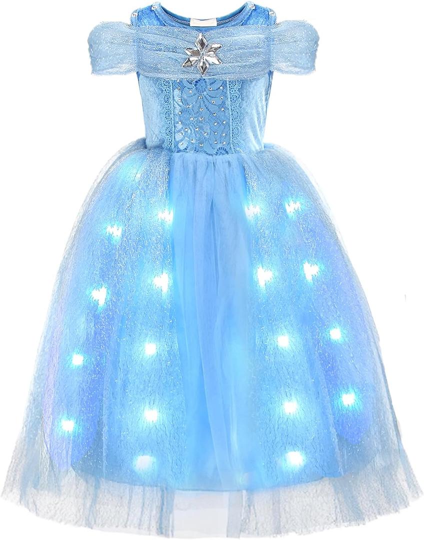 Acecharming Princess Costume for Girls Light Up Cinderella Dress Blue Fancy Dress for Kids Birthday Party Cosplay Halloween