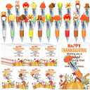50 Sets Thanksgiving Gifts Bulk Include 4-in-1 Pen Multicolor Pen Cute Autumn Pumpkin Maple Greeting Card Thanksgiving Party Favor Fall Gifts for Reward Employee Coworker