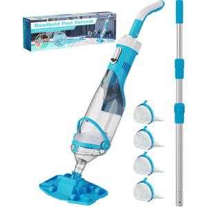 Cordless Pool Vacuum with Telescopic Pole, 18.5 GPM Powerful Suction, 1.5H Supercharge Technology, Handheld Pool Vacuum Cleaner for Above Ground/Inground Pools, Hot Tubs, Sky Blue