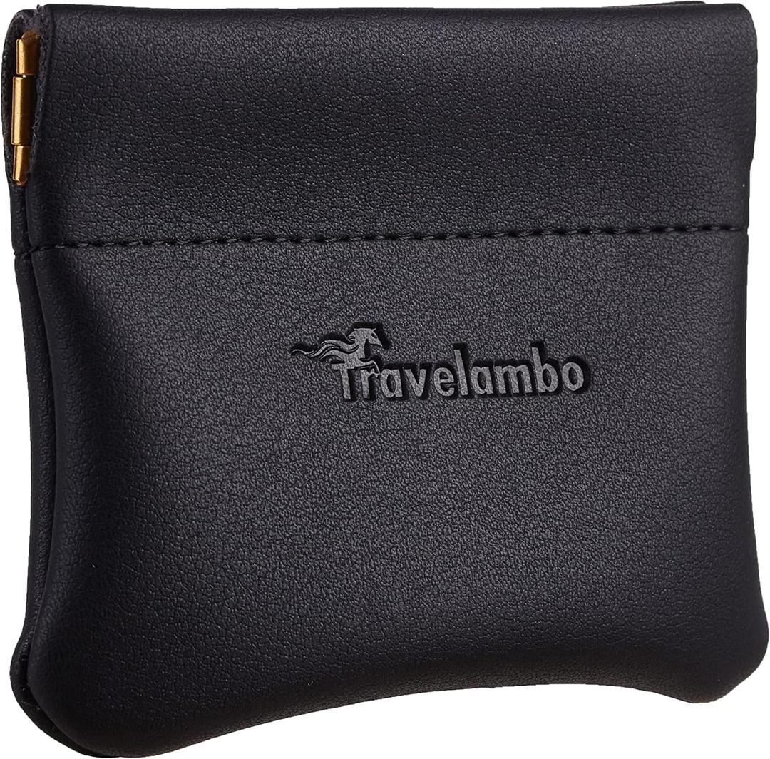 Travelambo Leather Squeeze Coin Purse Pouch Change Holder For Men & Women (01 Vintage Black)