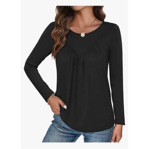 Bliwov Womens Long Sleeve T Shirts Fall Fashion Outfits Casual Blouses Loose Fit Tops Crew Neck Ruched Tunic Trendy Clothes