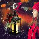Vintage Candle Lantern with Flameless LED Light - Decorative Indoor & Outdoor Lanterns for Porch - Christmas (RED)