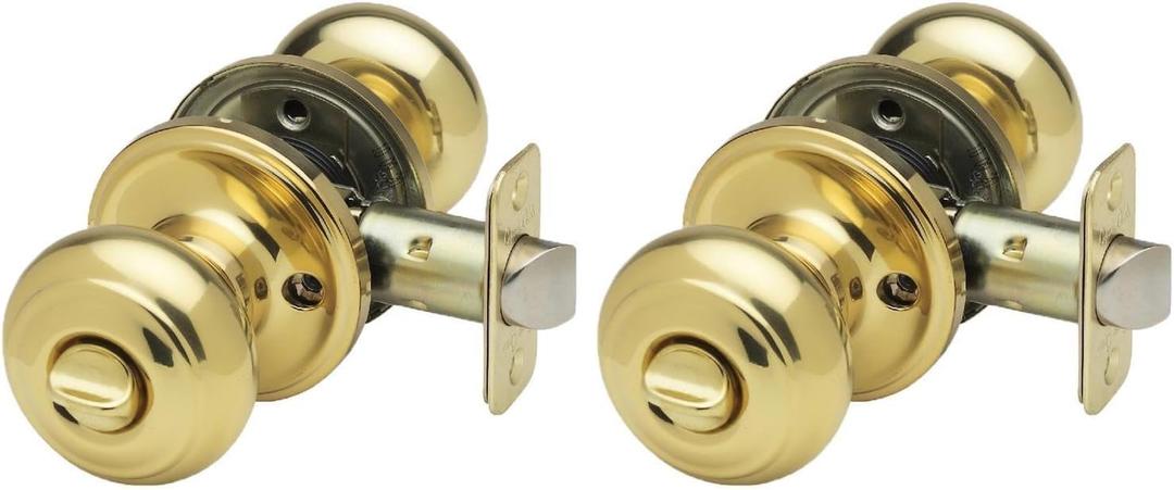 Copper Creek CK2030PB Colonial Door Knob, Privacy Function, 2 Pack, Polished Brass