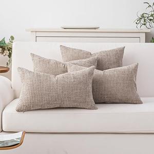 Cushonix Pack of 4 Throw Pillow Covers 20x12 inch Taupe Boho Cushion Covers Decorative Farmhouse Pillow Covers for Couch Bed Sofa Living Room Home Decor Soft Square Pillowcase