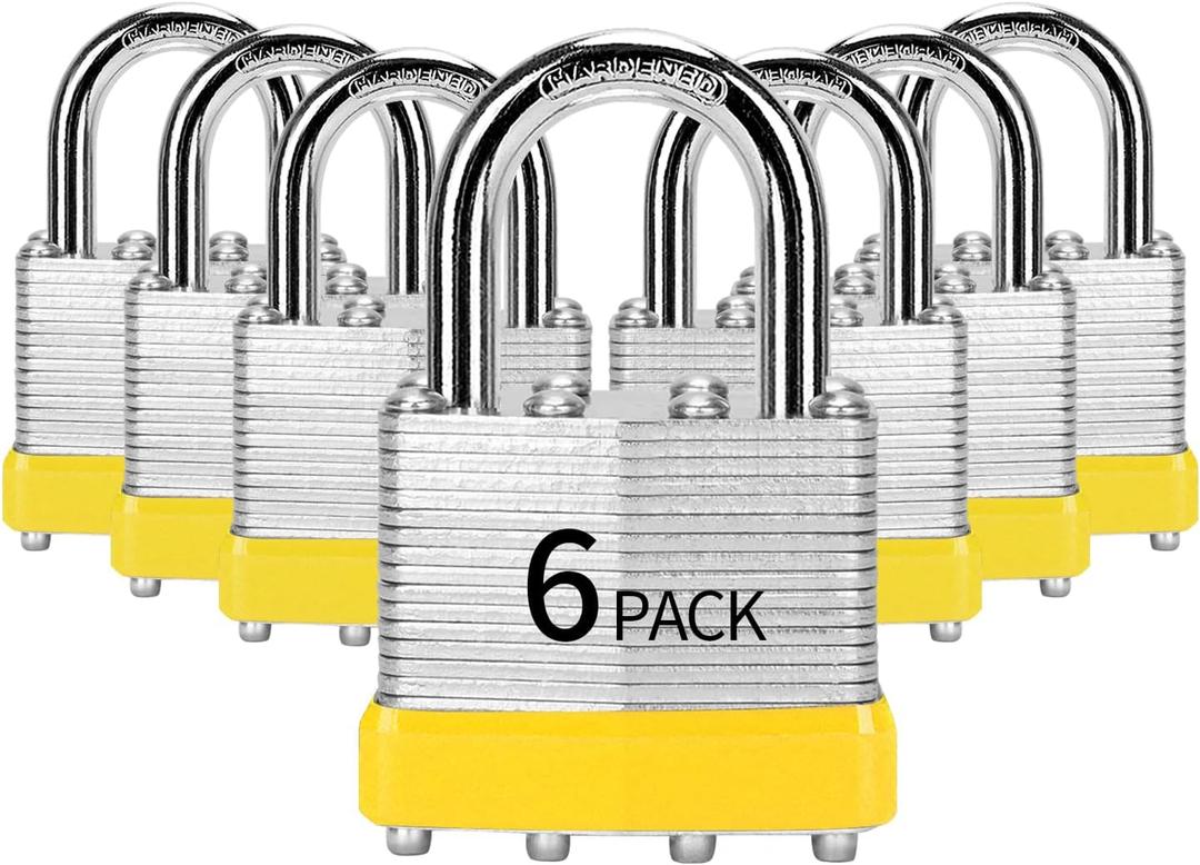 Padlocks Keyed Alike, Pack of 6, Laminated Steel Keyed Lock (1-9/16", 40mm), Padlocks with Same Key, Normal Shackle, for Toolbox, Locker & StorageUnit or More