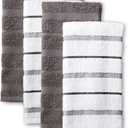 KitchenAid Albany Kitchen Towel 4-Pack Set, Charcoal Grey/White, 16"x26"