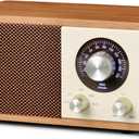 Vintage FM Radio Bluetooth Speaker with Rechargeable Battery, Small Desk HD Radio for Home Office Kitchen Decor (Walnut)