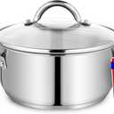 Stainless Steel Stockpot with Tempered Glass Lid 3 Quart, Durable 18/0 Stainless Steel, Impact-Bonded Base for Even Heating, Riveted Handles, Oven & All Stove Compatible, Safe Up To 500°F (260°C)