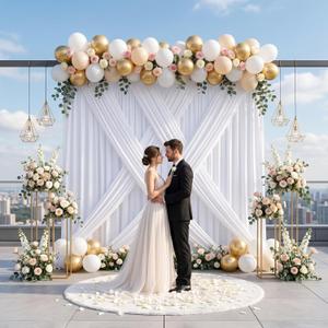 White Backdrop Curtains 30ft x 10ft: Polyester Photography Backdrop Drapes - Wedding Party Photo Shoot Background 6 Panels 5x10ft