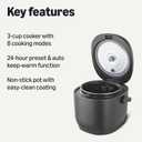 Amazon Basics Rice Cooker Small 3-Cup Uncooked 6-Cup Cooked, Micom With Fuzzy Logic, Ceramic Non-Stick Coating, Auto Keep Warm, Locking Lid, Black